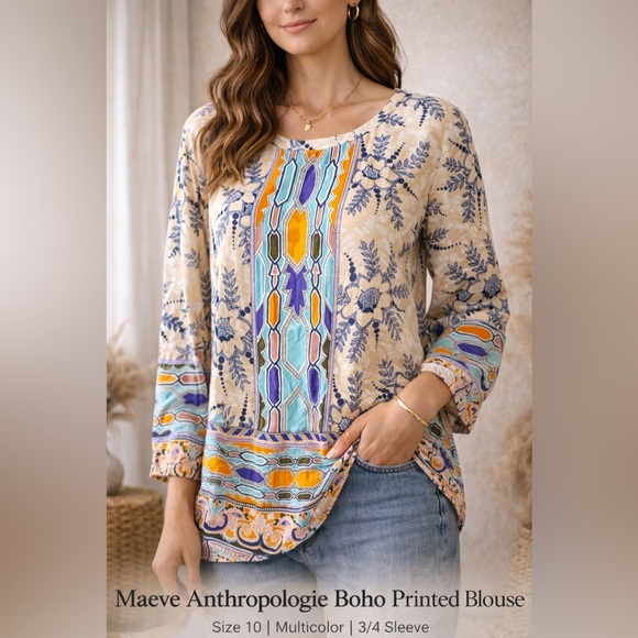 Maeve Tops - Maeve Anthropologie Multicolor Boho Floral blouse women’s size 10 3/4 sleeve